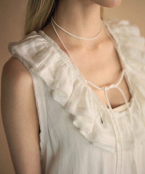ワンピース ramie ruffle neck frill sleeveless long dress /ラミー