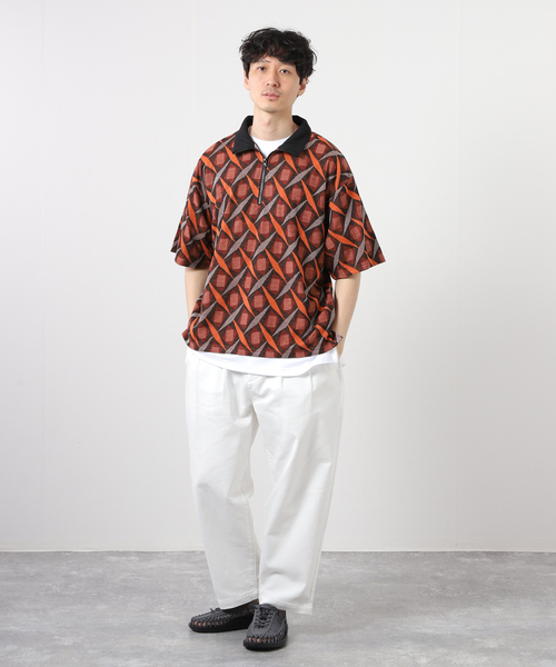 メンズ ジャカード ポロシャツ JOURNAL STANDARD ポロシャツ ジャガード ハーフZIP ニット