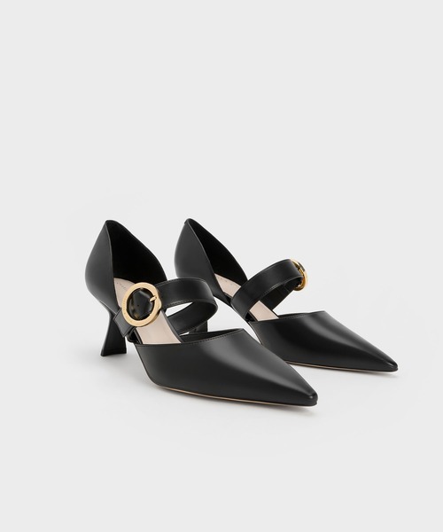 [ほぼ新品・値下げしました]CHARLES & KEITH  パンプス メッシュ&レース ポインテッドトゥスリングバックパンプス
