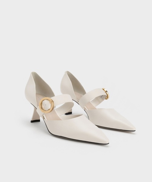 レザーノッティドストラップ ハーフドルセイパンプス CHARLES & KEITH レザーノッティドストラップ ハーフドルセイ