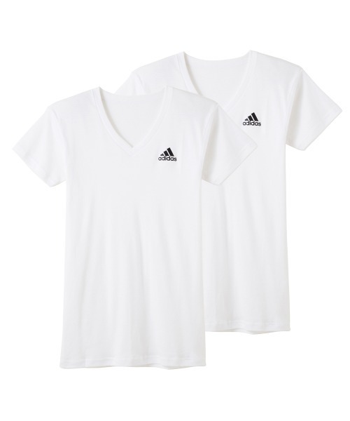 adidas adidas/アディダス BOY'S VネックTシャツ 吸汗速乾 2枚組