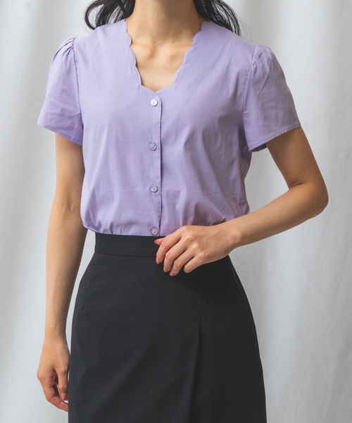 【NARACAMICIE】コットンストレッチスカラップネックブラウス NARACAMICIE】コットンストレッチスカラップネックブラウス(1(M