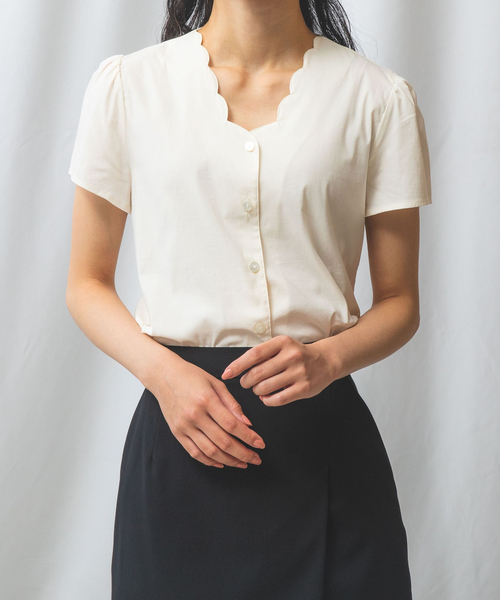 ブラウス シャツ 「NARACAMICIE」コットンストレッチスカラップネックブラウス レディース NARACAMICIE ブラウス シャツ 「NARACAMICIE」コットン