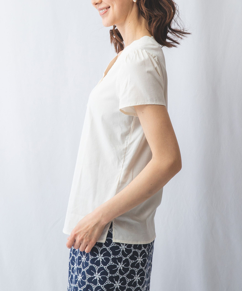 【NARACAMICIE】コットンストレッチスカラップネックブラウス NARACAMICIE】コットンストレッチスカラップネックブラウス(1(M