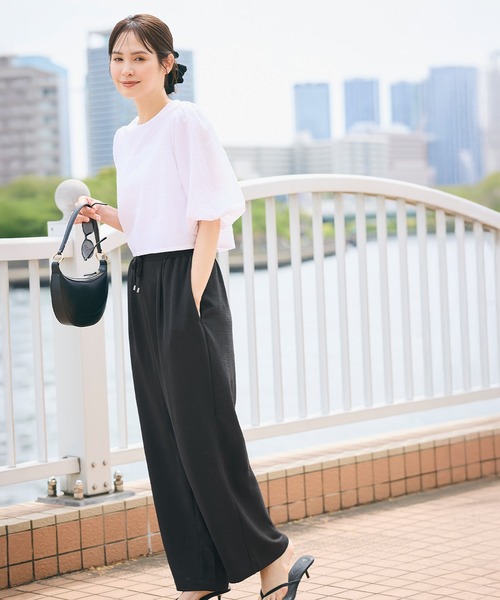 coca（コカ） パンツ ＼再入荷／ シボサテンライクイージーパンツ 防