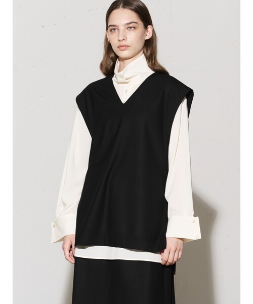 ベスト ジレ MIDIUMISOLID for Ladies ウールVネックベスト レディース