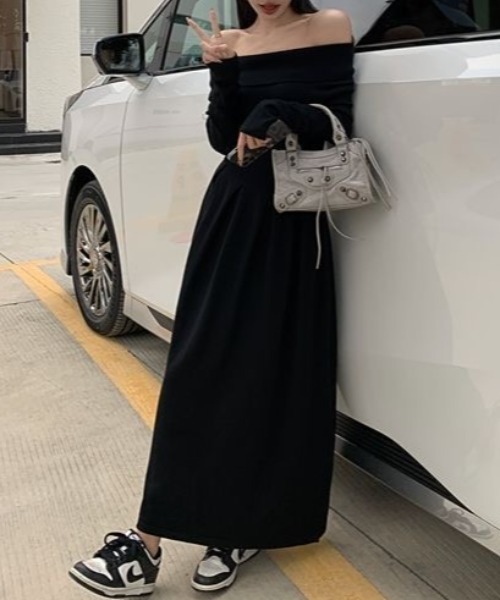 Achic ワンピース セクシーオフショルダーロングワンピース