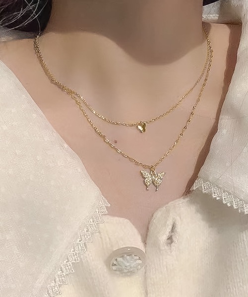 DiamondHearts ネックレス ダブルバタフライネックレス
