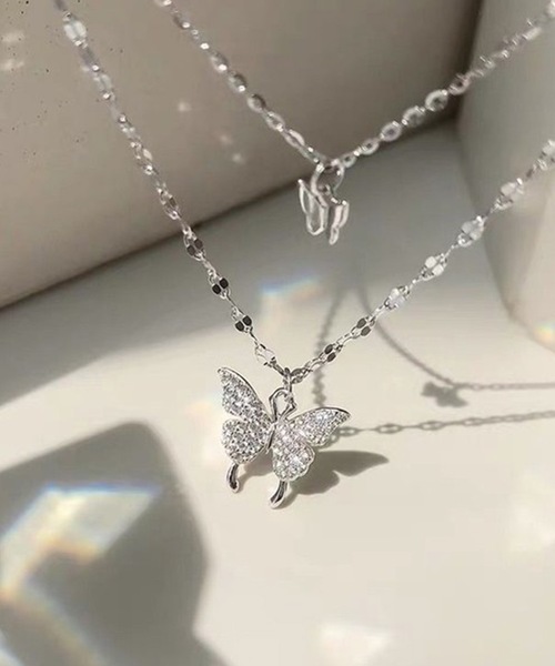 DiamondHearts ネックレス ダブルバタフライネックレス