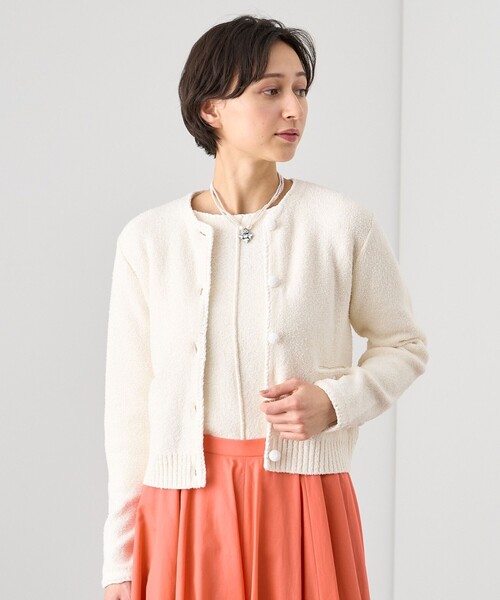 ANAYI アイボリー ボタン付きカーディガン 長袖 シアーラインクルーネック カーディガン|ANAYI OFFICIAL ONLINE