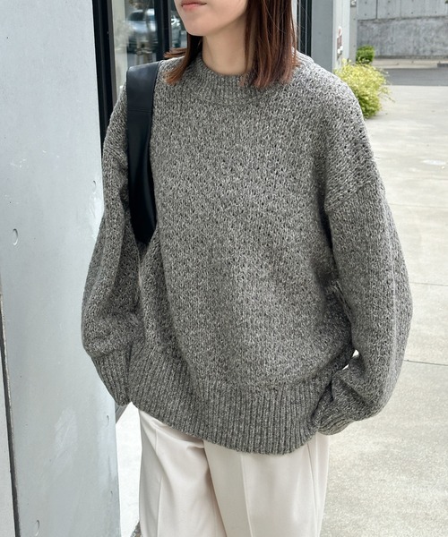 ニット セーター 「洗える」メランジヤーンクルーネックオーバーニット レディース