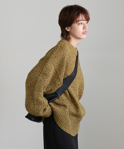 ニット セーター 「洗える」メランジヤーンクルーネックオーバーニット レディース select MOCA ニット セーター 「洗える」メランジヤーンクルー