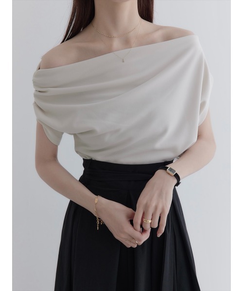 tシャツ アシンメトリードレープトップス/ベージュ レディース amel tシャツ アシンメトリードレープトップス/ベージュ