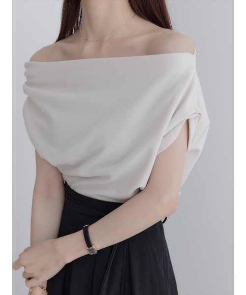 tシャツ アシンメトリードレープトップス/ベージュ レディース amel tシャツ アシンメトリードレープトップス/ベージュ