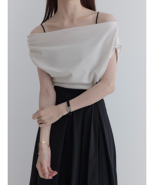 tシャツ アシンメトリードレープトップス/ベージュ レディース amel tシャツ アシンメトリードレープトップス/ベージュ