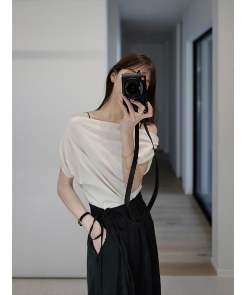 tシャツ アシンメトリードレープトップス/ベージュ レディース amel tシャツ アシンメトリードレープトップス/ベージュ