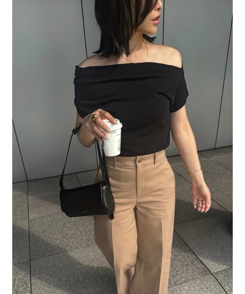 tシャツ アシンメトリードレープトップス/ベージュ レディース amel tシャツ アシンメトリードレープトップス/ベージュ