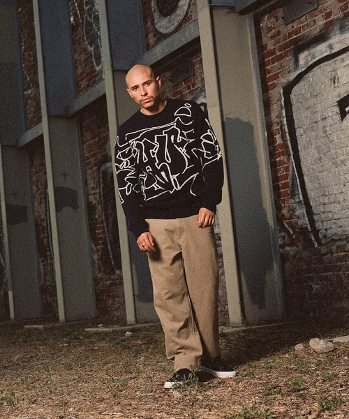 HUF セーター ニット OUTLINES CREWNECK SWEATER / ハフ コットン 長袖 