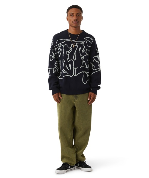HUF ブラック ニットセーター L サイズ HUF セーター ニット 1984 GRADIENT SWEATER / 刺繍ロゴ メンズ
