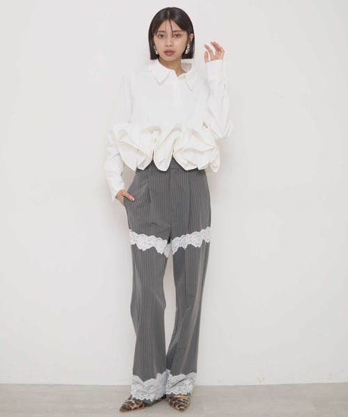ブラウス シャツ フリルヘムスキッパーシャツ レディース VIOLETTA ブラウス シャツ フリルヘムスキッパーシャツ