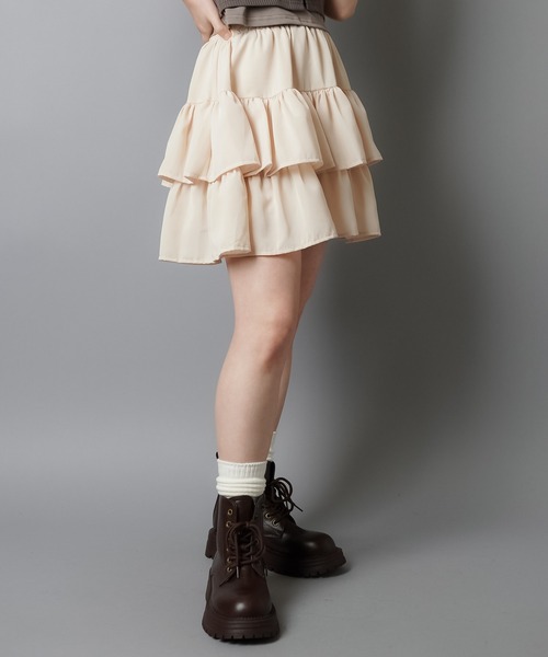 SPINNS スカート 「軽やかな素材で、ふんわり可愛く♪」フリル