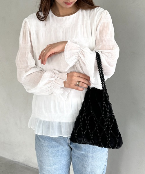 トートバッグ ファー巾着セットビーズミニトート レディース