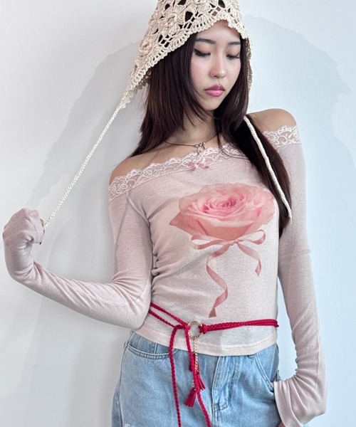 Y2K SYNAPSE FACTORY tシャツ 「scent of roses」レースオフ