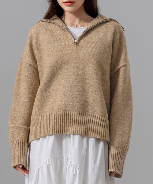 DAY CLOSET ニット セーター レディース 長袖2WAYハーフジップ