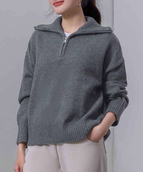 DAY CLOSET ニット セーター レディース 長袖2WAYハーフジップ