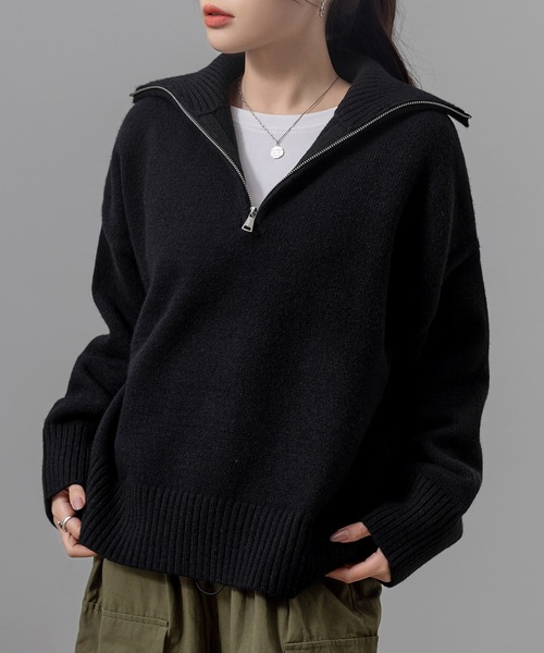 DAY CLOSET ニット セーター レディース 長袖2WAYハーフジップ