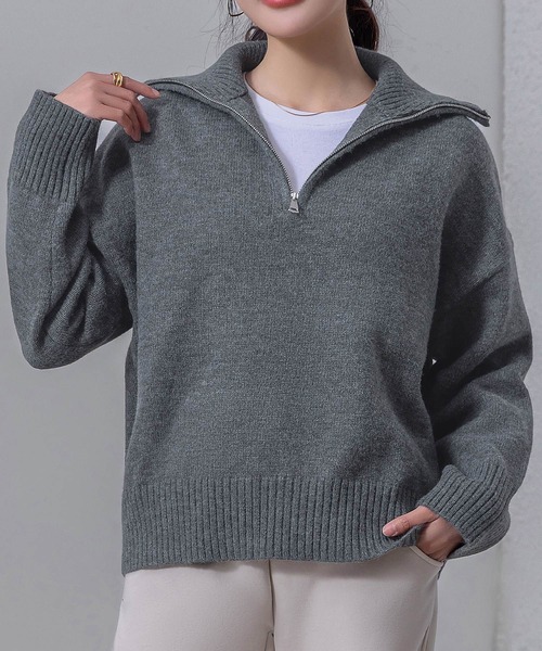 DAY CLOSET ニット セーター レディース 長袖2WAYハーフジップ
