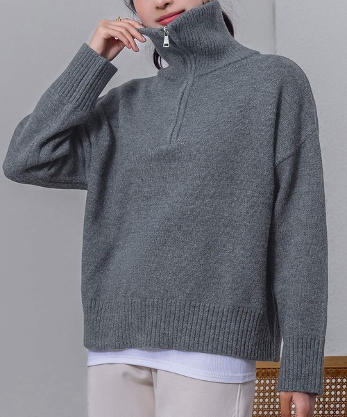美品 GIUGIU SPORT ハーフジップハイネックニット　五分袖 ハーフZIPラインニットプルオーバー[品番：GORW0009414]｜GORGE