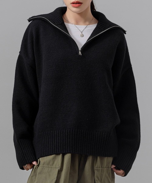 DAY CLOSET ニット セーター レディース 長袖2WAYハーフジップ