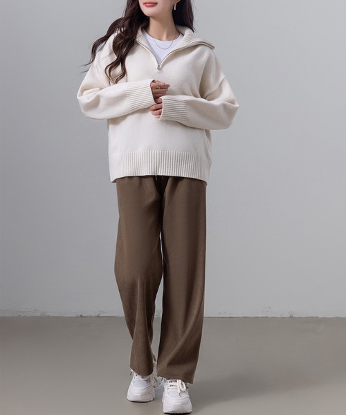 DAY CLOSET ニット セーター レディース 長袖2WAYハーフジップ