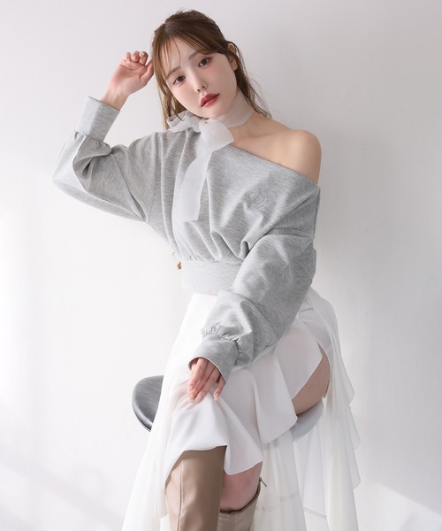 one after another NICE CLAUP tシャツ リボン付きワンショルトップス