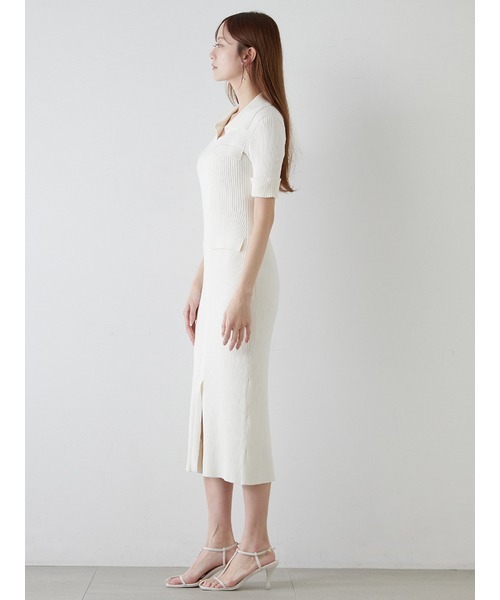 LACOSTE/スキッパーリブニットワンピース(マキシ・ロング