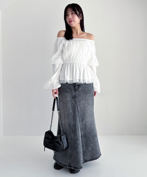ブラウス シャツ ローンオフショルブラウス レディース Heather ブラウス シャツ シアーオフショルデザインブラウス