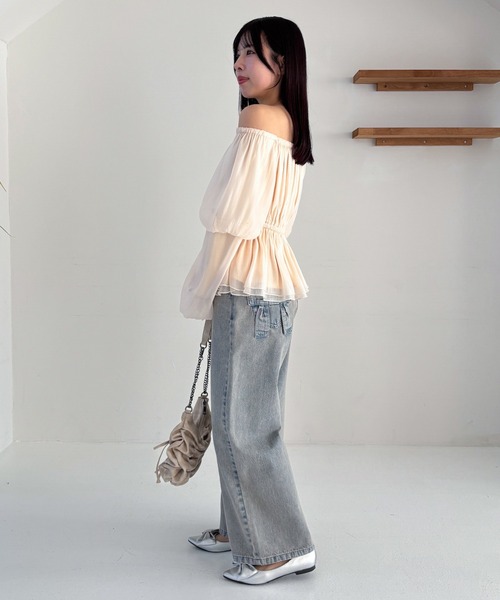 Heather ブラウス シャツ シアーオフショルデザインブラウス