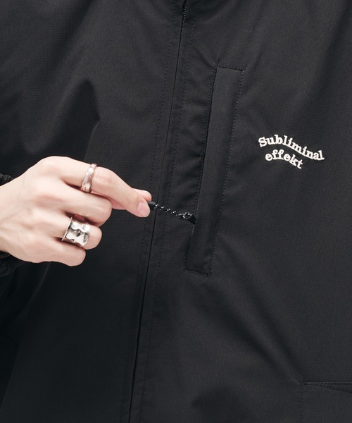 Unisex　LOGOスタンドネックブルゾン　黒　M Adoon plain ブルゾン アウター STAND NECK WAVE LOGO BLOUSON