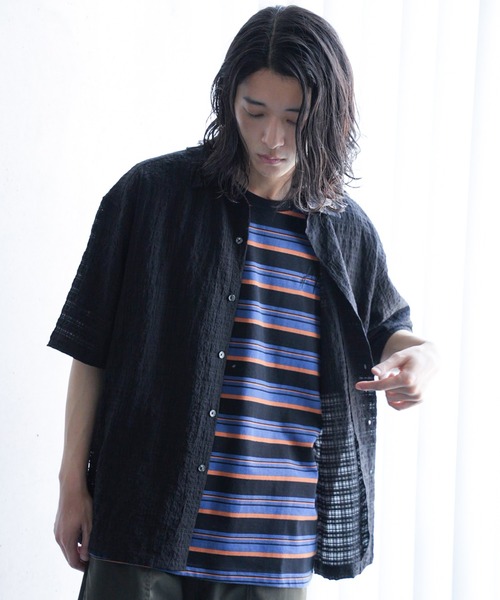 【値下げ】Lordish Behavior シーガル 黒色 半袖　サイズL RATTLE TRAP（ラトルトラップ） シャツ 半袖 ドビーチェックシアー
