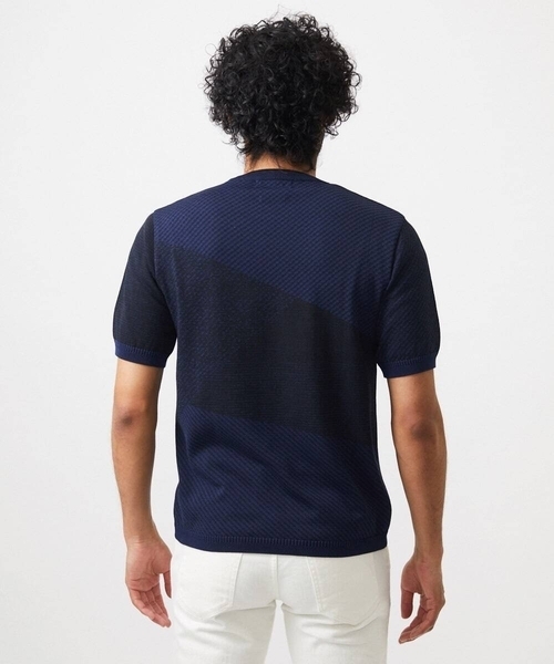 ミッシェルクランオム（MICHEL  HOMME）/ダイアゴナル柄クルーネック半袖ニット MICHEL KLEIN HOMME（ミッシェルクラン オム） セーター ニット