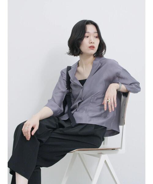 Samansa Mos2 blue ブラウス シャツ シアー開襟シャツ