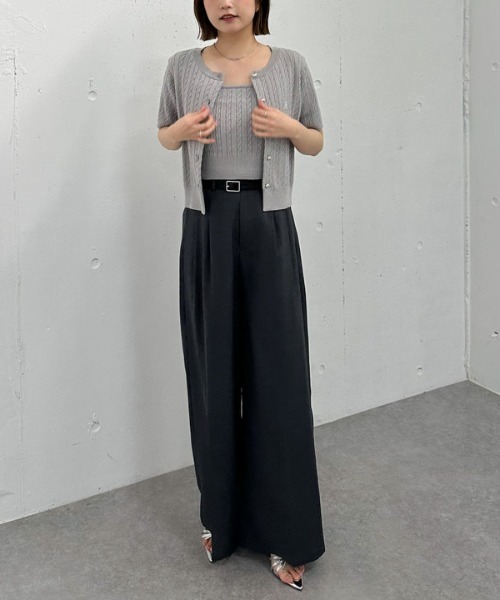 archives（アルシーヴ） ワイドパンツ スラックス パンツ ベルト付麻調