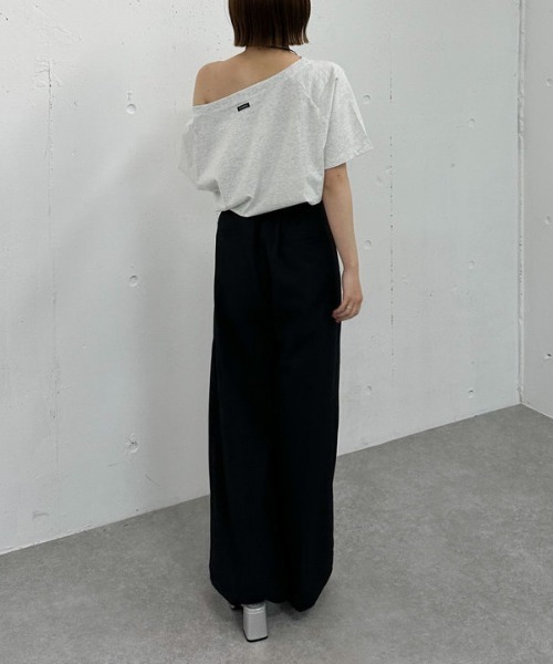 archives（アルシーヴ） ワイドパンツ スラックス パンツ ベルト付麻調