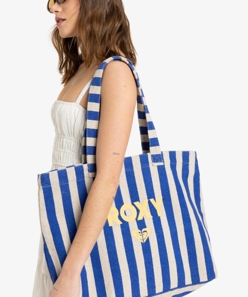 AUS発★ROXY★Summer Beach Bag 大容量 トートバッグ ロゴ ROXY トートバッグ FAIRY BEACH/ロキシーストライプコットン