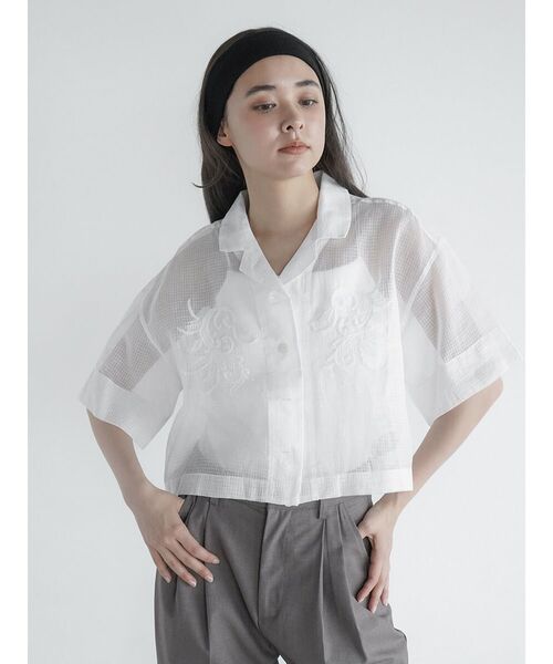 ブラウス シャツ Hand embroidery short shirt レディース