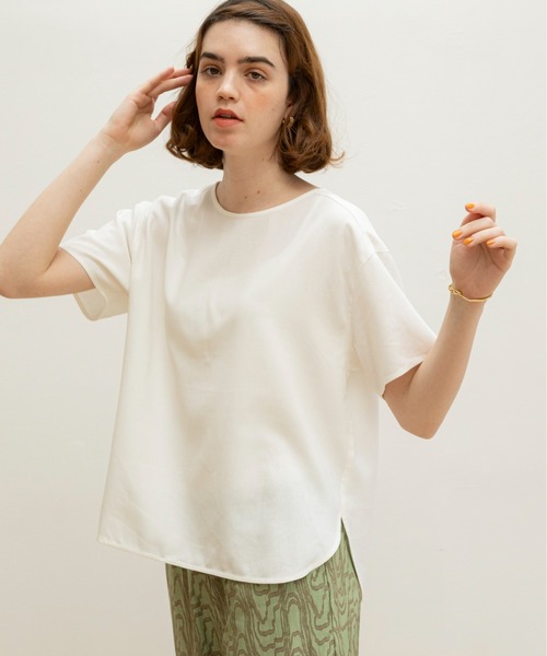ブラウス シャツ リネン混クルーネックブラウスTシャツ レディース