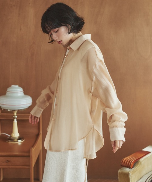 シャツ+ブラウス(長袖+七分) MANOF LINEN SHEER DOCKING SHIRT MANOF（マノフ） ブラウス シャツ WASHER LONG SHIRTS レディース