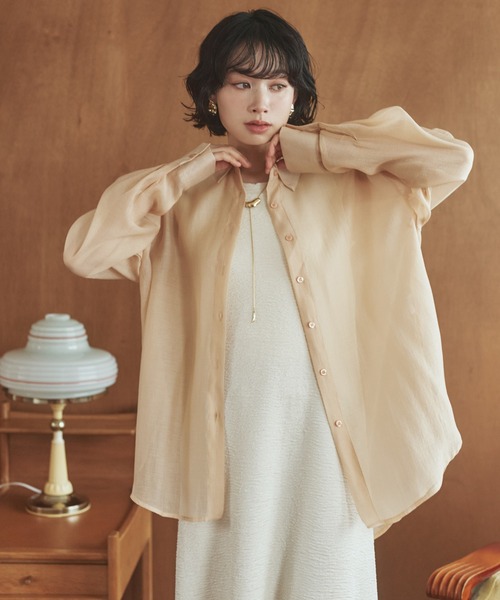 ブラウス シャツ back open cut sheer shirt /バックオープンカット
