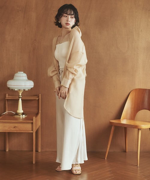 ブラウス シャツ back open cut sheer shirt /バックオープンカット